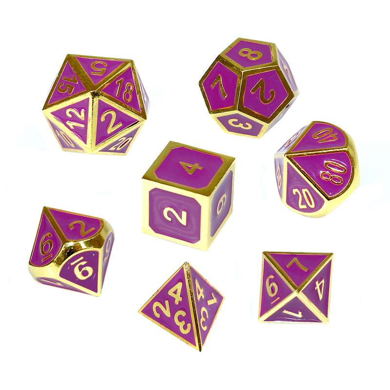 Komplet kości REBEL RPG - Metal - Tłoczona złocona purpura