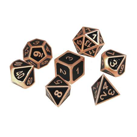 Komplet kości REBEL RPG - Metal - Tłoczona miedziowana czerń