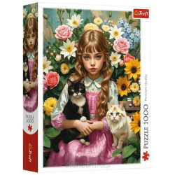 Puzzle 1000 Dziewczynka z kotami TREFL