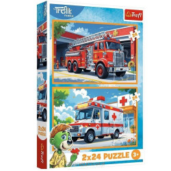 Puzzle 2x24 Wóz strażacki i karetka TREFL