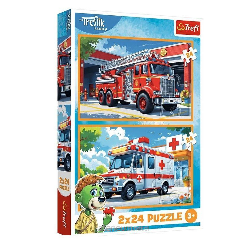 Puzzle 2x24 Wóz strażacki i karetka TREFL